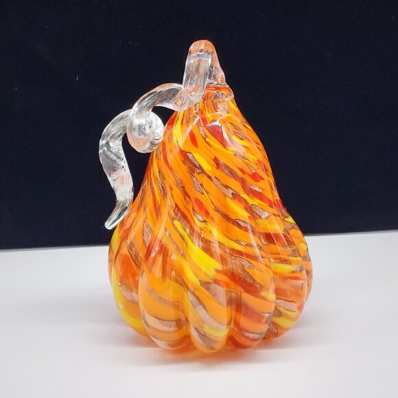 Hand Blown Glass Pumpkin Lamp With Handle & Bright Orange Fall Colors 8" Tall - Picture 5 of 10